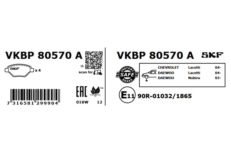 SKF Bremsbelagsatz, Scheibenbremse (VKBP 80570 A)