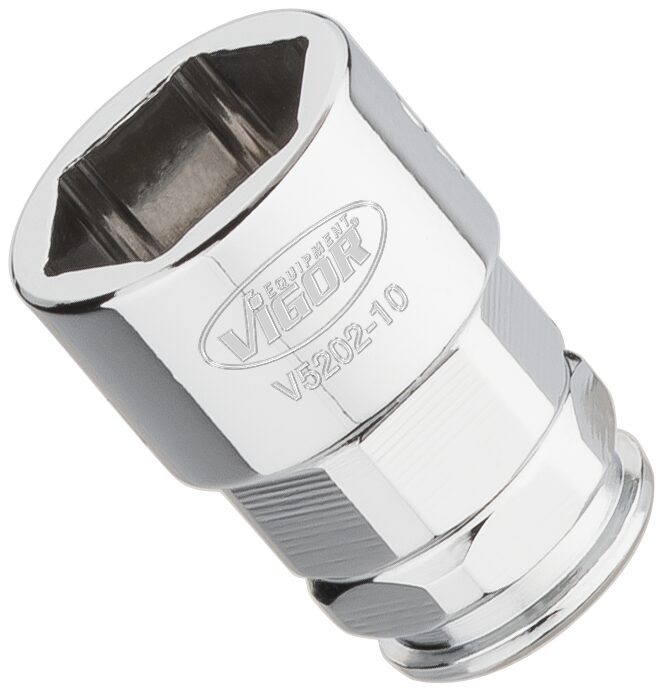 VIGOR Steckschlüssel-Einsatz ∙ superflach ∙ V5202-10 ∙ Vierkant6,3 mm (1/4 Zoll) ∙ Außen-Sechskant Profil ∙ 10 mm