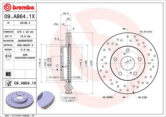 BREMBO Bremsscheibe (09.A864.1X)