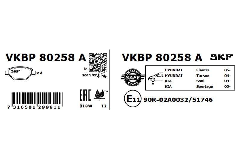 SKF Bremsbelagsatz, Scheibenbremse (VKBP 80258 A)