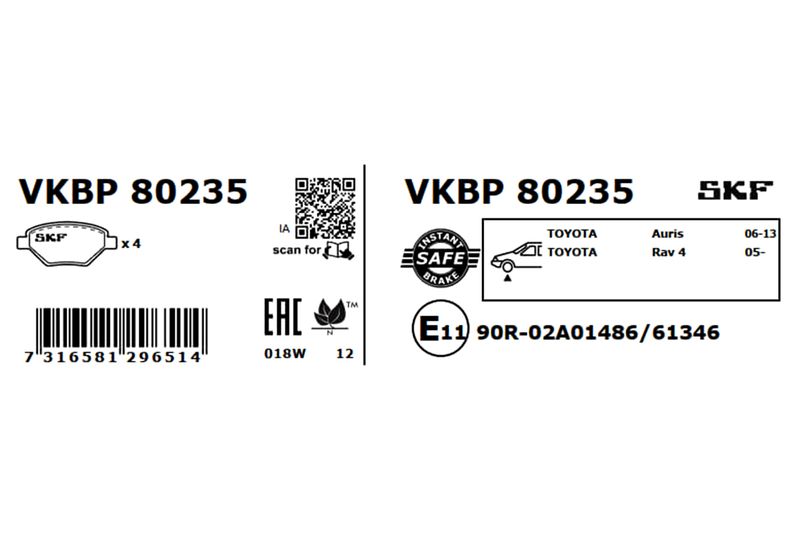 SKF Bremsbelagsatz, Scheibenbremse (VKBP 80235)