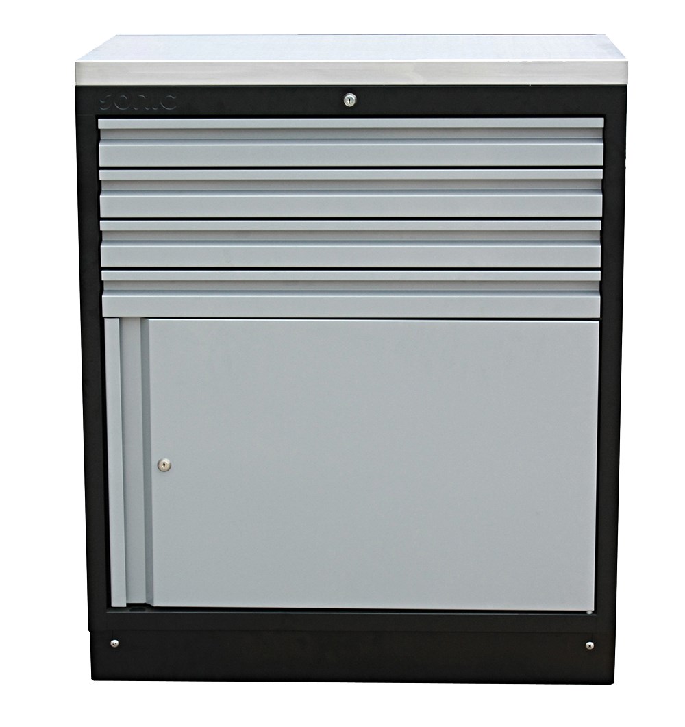 MSS 845mm Schrank mit Türe mit Edelstahl-Arbeitsplatte
