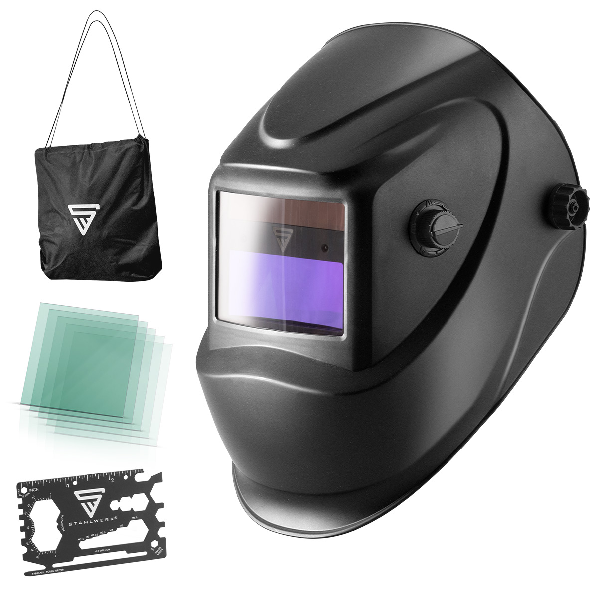 STAHLWERK Vollautomatik Schweißhelm ST-450R schwarz mit 5 Ersatzscheiben