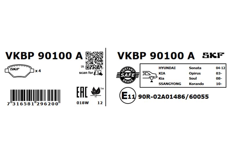SKF Bremsbelagsatz, Scheibenbremse (VKBP 90100 A)