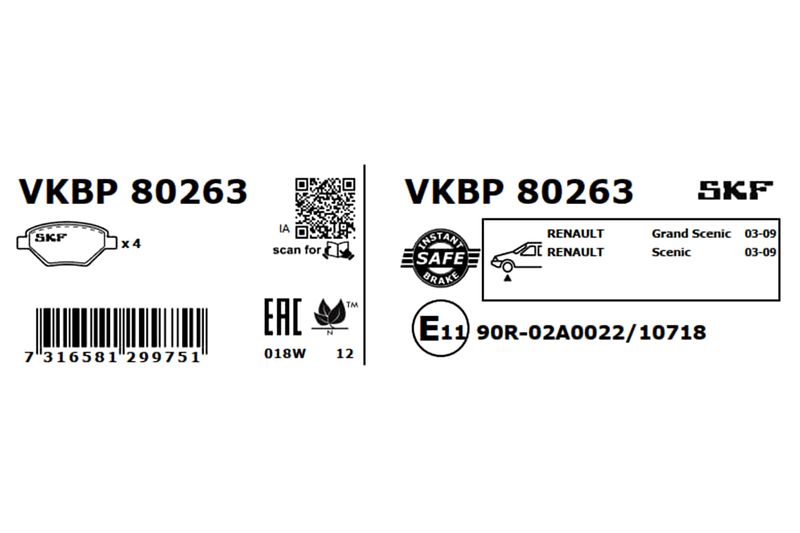 SKF Bremsbelagsatz, Scheibenbremse (VKBP 80263)