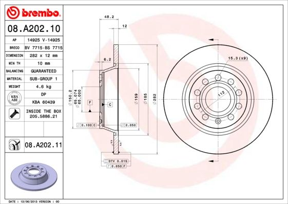 BREMBO Bremsscheibe (08.A202.11) 8020584024812 08.A202.11