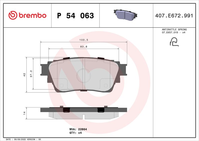 BREMBO Bremsbelagsatz, Scheibenbremse (P 54 063)