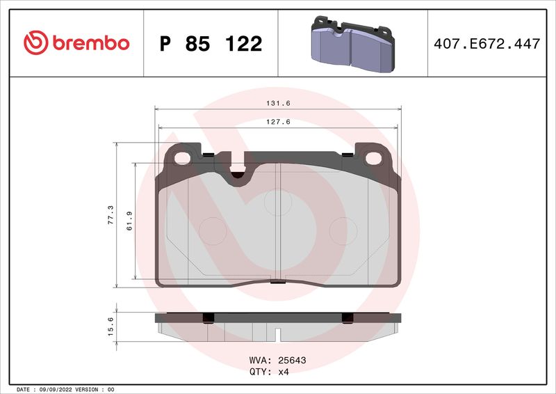 BREMBO Bremsbelagsatz, Scheibenbremse (P 85 122)