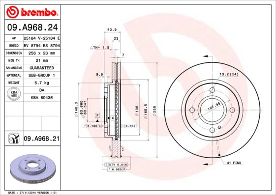 BREMBO Bremsscheibe (09.A968.24)