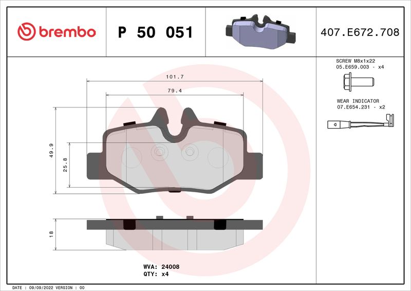 BREMBO Bremsbelagsatz, Scheibenbremse (P 50 051)
