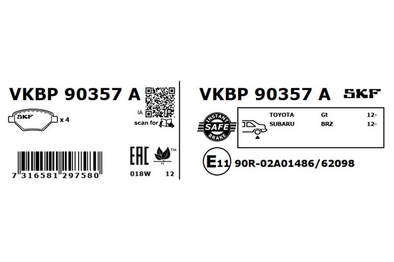 SKF Bremsbelagsatz, Scheibenbremse (VKBP 90357 A)