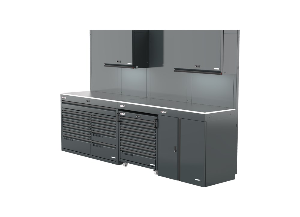 MSS+ Schrankwand hoch, Edelstahlarbeitsplatte MSS+ Schrankwand hoch, Edelstahlarbeitsplatte