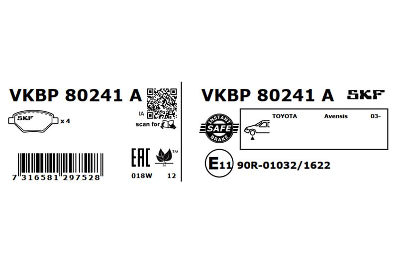 SKF Bremsbelagsatz, Scheibenbremse (VKBP 80241 A)