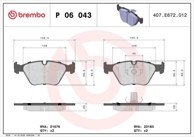 BREMBO Bremsbelagsatz, Scheibenbremse (P 06 043) BREMBO Bremsbelagsatz, Scheibenbremse (P 06 043)