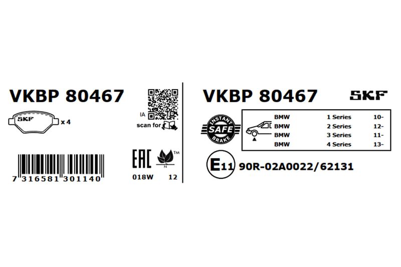 SKF Bremsbelagsatz, Scheibenbremse (VKBP 80467)