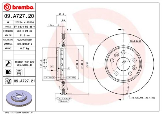 BREMBO Bremsscheibe (09.A727.21)