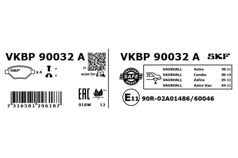 SKF Bremsbelagsatz, Scheibenbremse (VKBP 90032 A)