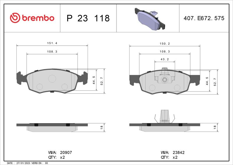 BREMBO Bremsbelagsatz, Scheibenbremse (P 23 118)