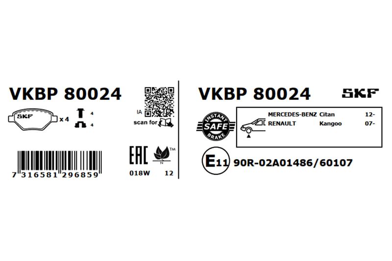 SKF Bremsbelagsatz, Scheibenbremse (VKBP 80024)