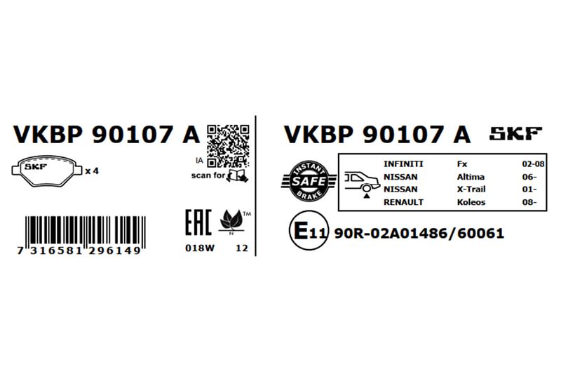 SKF Bremsbelagsatz, Scheibenbremse (VKBP 90107 A)