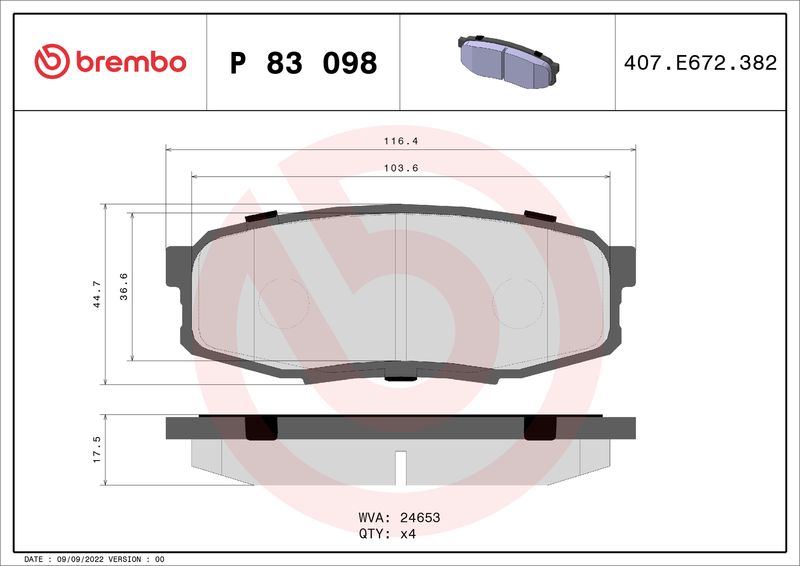 BREMBO Bremsbelagsatz, Scheibenbremse (P 83 098)