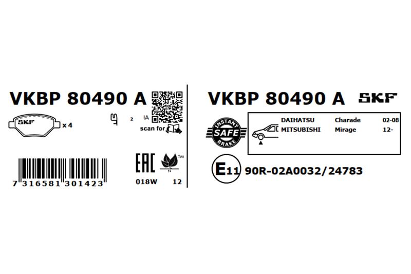 SKF Bremsbelagsatz, Scheibenbremse (VKBP 80490 A)