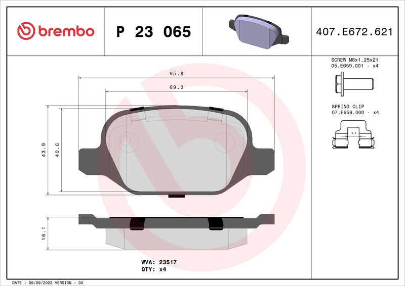 BREMBO Bremsbelagsatz, Scheibenbremse (P 23 065)