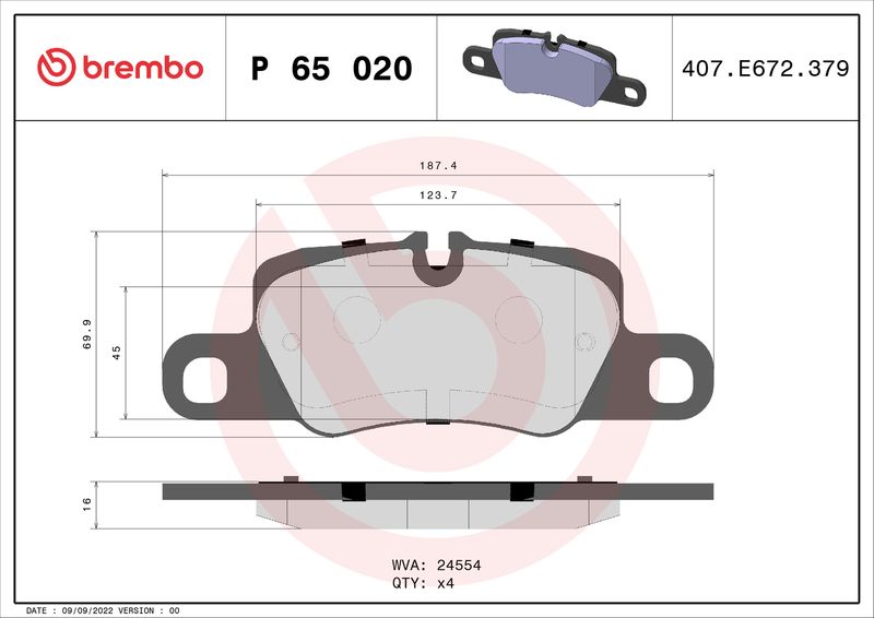 BREMBO Bremsbelagsatz, Scheibenbremse (P 65 020)