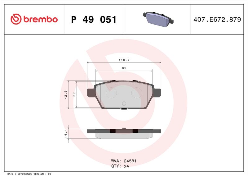 BREMBO Bremsbelagsatz, Scheibenbremse (P 49 051)