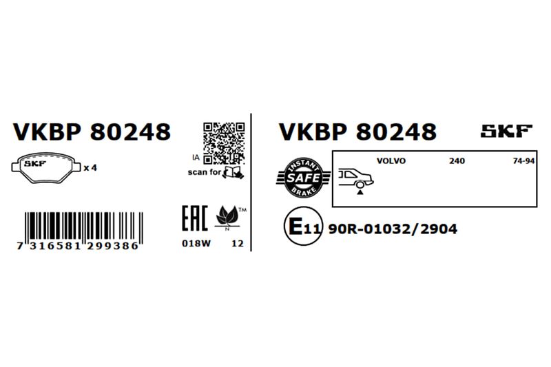 SKF Bremsbelagsatz, Scheibenbremse (VKBP 80248)