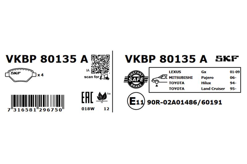 SKF Bremsbelagsatz, Scheibenbremse (VKBP 80135 A)