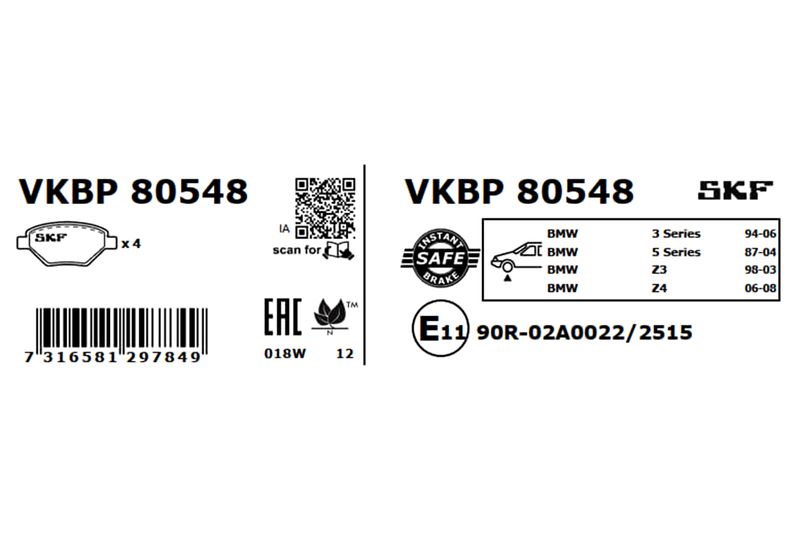 SKF Bremsbelagsatz, Scheibenbremse (VKBP 80548)