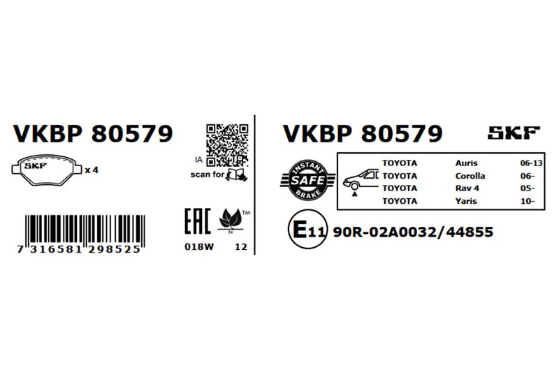 SKF Bremsbelagsatz, Scheibenbremse (VKBP 80579)