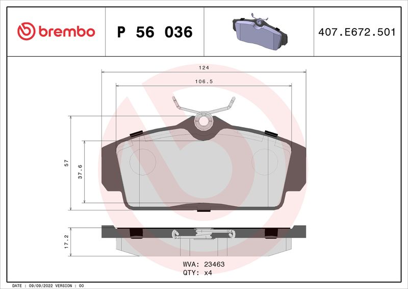 BREMBO Bremsbelagsatz, Scheibenbremse (P 56 036) BREMBO Bremsbelagsatz, Scheibenbremse (P 56 036)