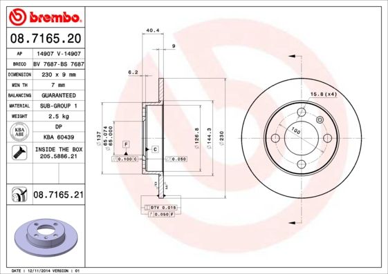 BREMBO Bremsscheibe (08.7165.20) 8020584716526 08.7165.20