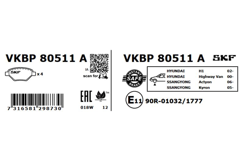 SKF Bremsbelagsatz, Scheibenbremse (VKBP 80511 A)