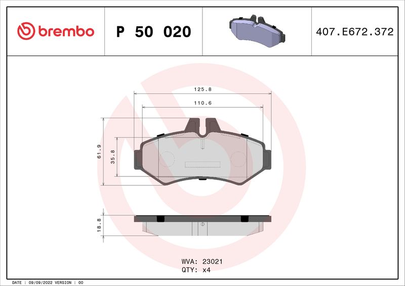 BREMBO Bremsbelagsatz, Scheibenbremse (P 50 020)