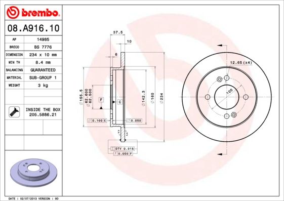 BREMBO Bremsscheibe (08.A916.10) BREMBO Bremsscheibe (08.A916.10)