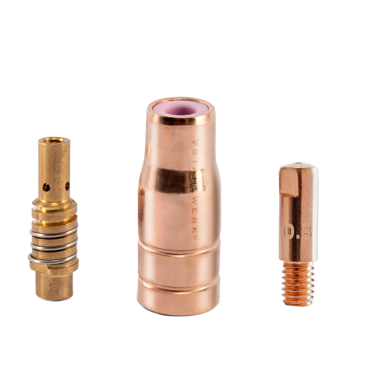 STAHLWERK FLUX AK15/MB15 AK14/MB14 Verschleißteile Set | 23-teiliges Original Schweißzubehör Set mit Fülldrahtdüsen | Düsenträger und Stromdüsen 0,9 mm