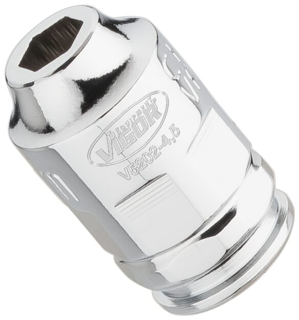 VIGOR Steckschlüssel-Einsatz ∙ superflach ∙ V5202-4.5 ∙ Vierkant6,3 mm (1/4 Zoll) ∙ Außen-Sechskant Profil ∙ 4.5 mm VIGOR Steckschlüssel-Einsatz ∙ superflach ∙ V5202-4.5 ∙ Vierkant6,3 mm (1/4 Zoll) ∙ Außen-Sechskant Profil ∙ 4.5 mm