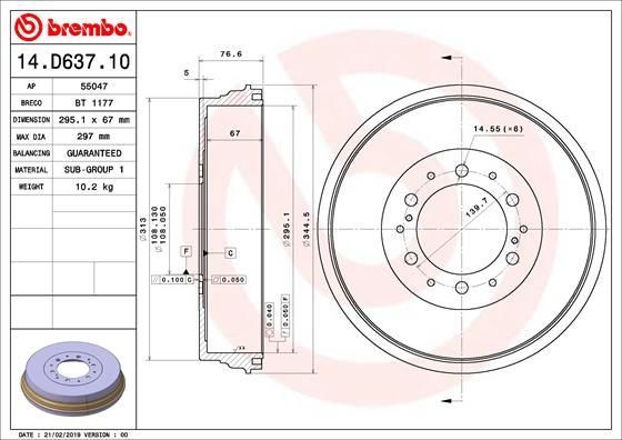 BREMBO Bremstrommel (14.D637.10)