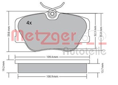 METZGER Bremsbelagsatz, Scheibenbremse (1170151)
