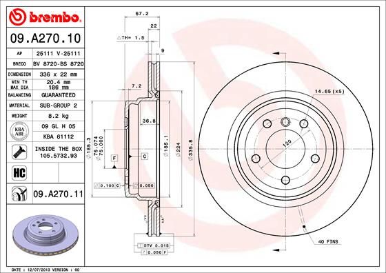 BREMBO Bremsscheibe (09.A270.11) 8020584025628 09.A270.11