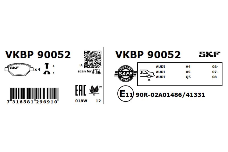 SKF Bremsbelagsatz, Scheibenbremse (VKBP 90052)