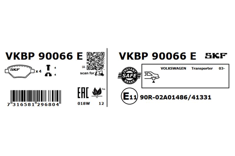 SKF Bremsbelagsatz, Scheibenbremse (VKBP 90066 E)