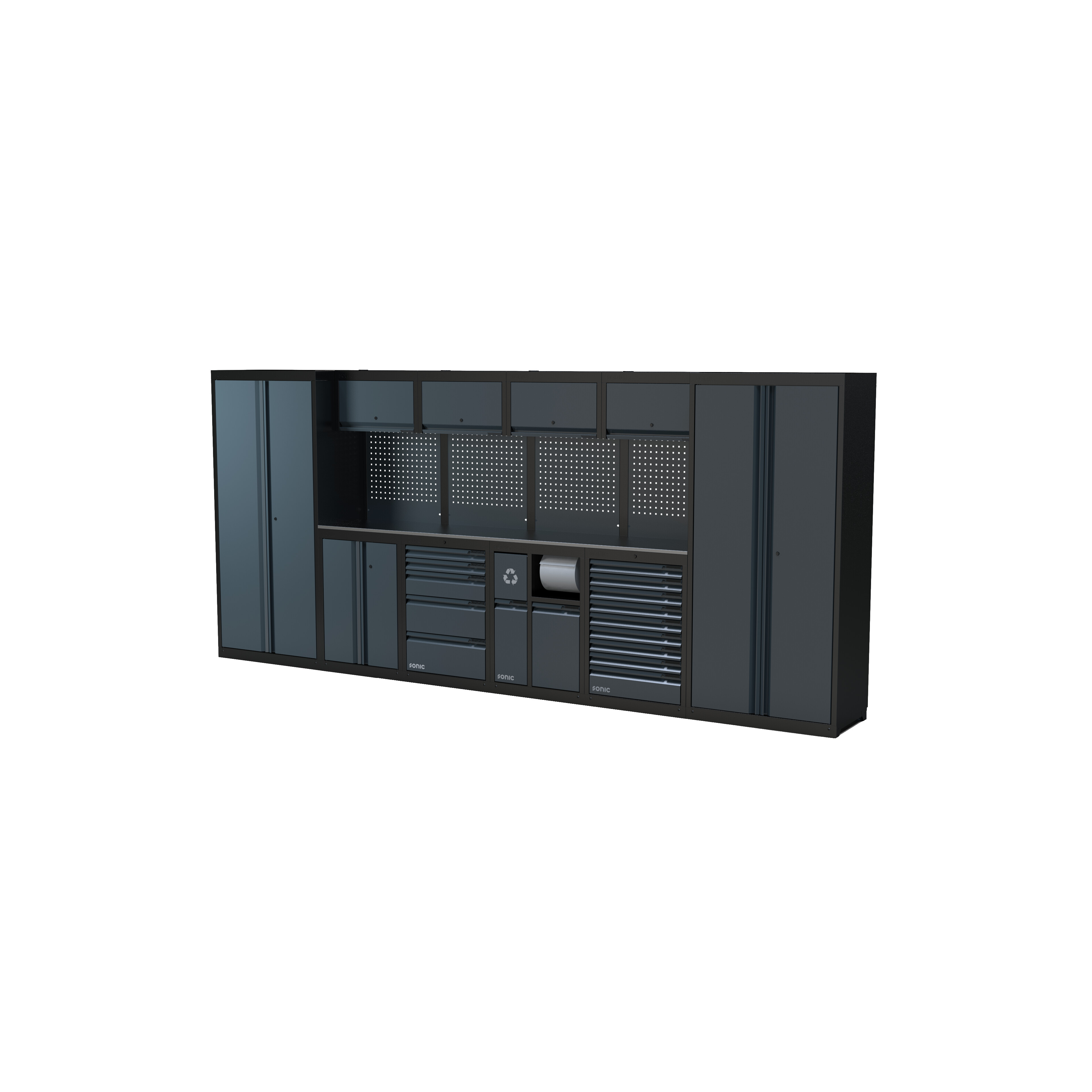 NEXT MSS Schrankwand Edelstahl-Arbeitsplatte hoch 4524mm