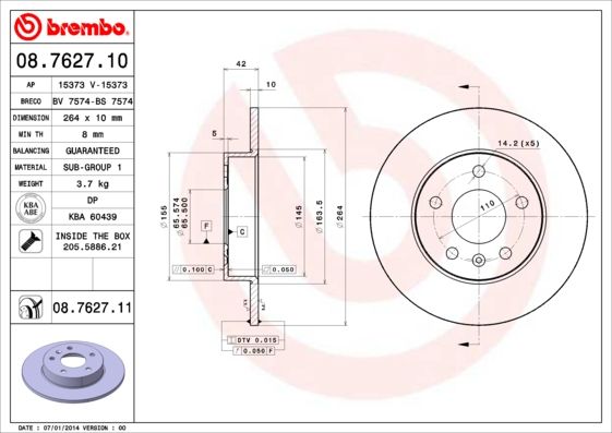 BREMBO Bremsscheibe (08.7627.11) 8020584026489 08.7627.11