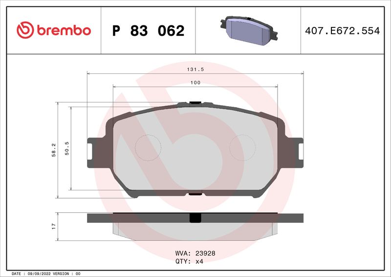 BREMBO Bremsbelagsatz, Scheibenbremse (P 83 062)