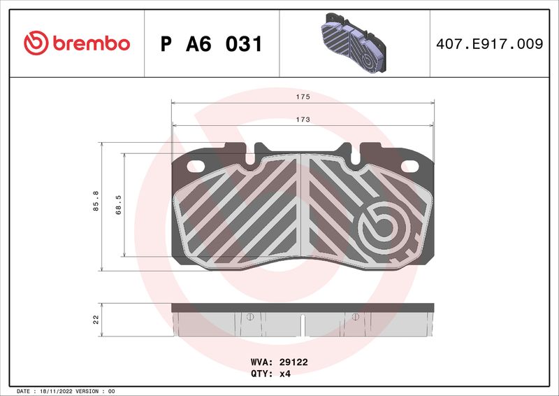 BREMBO Bremsbelagsatz, Scheibenbremse (P A6 031)