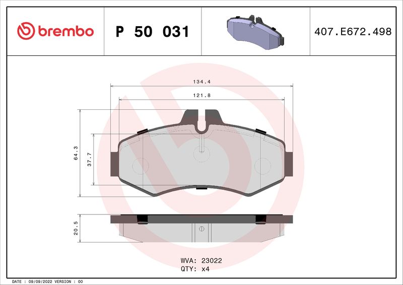 BREMBO Bremsbelagsatz, Scheibenbremse (P 50 031)